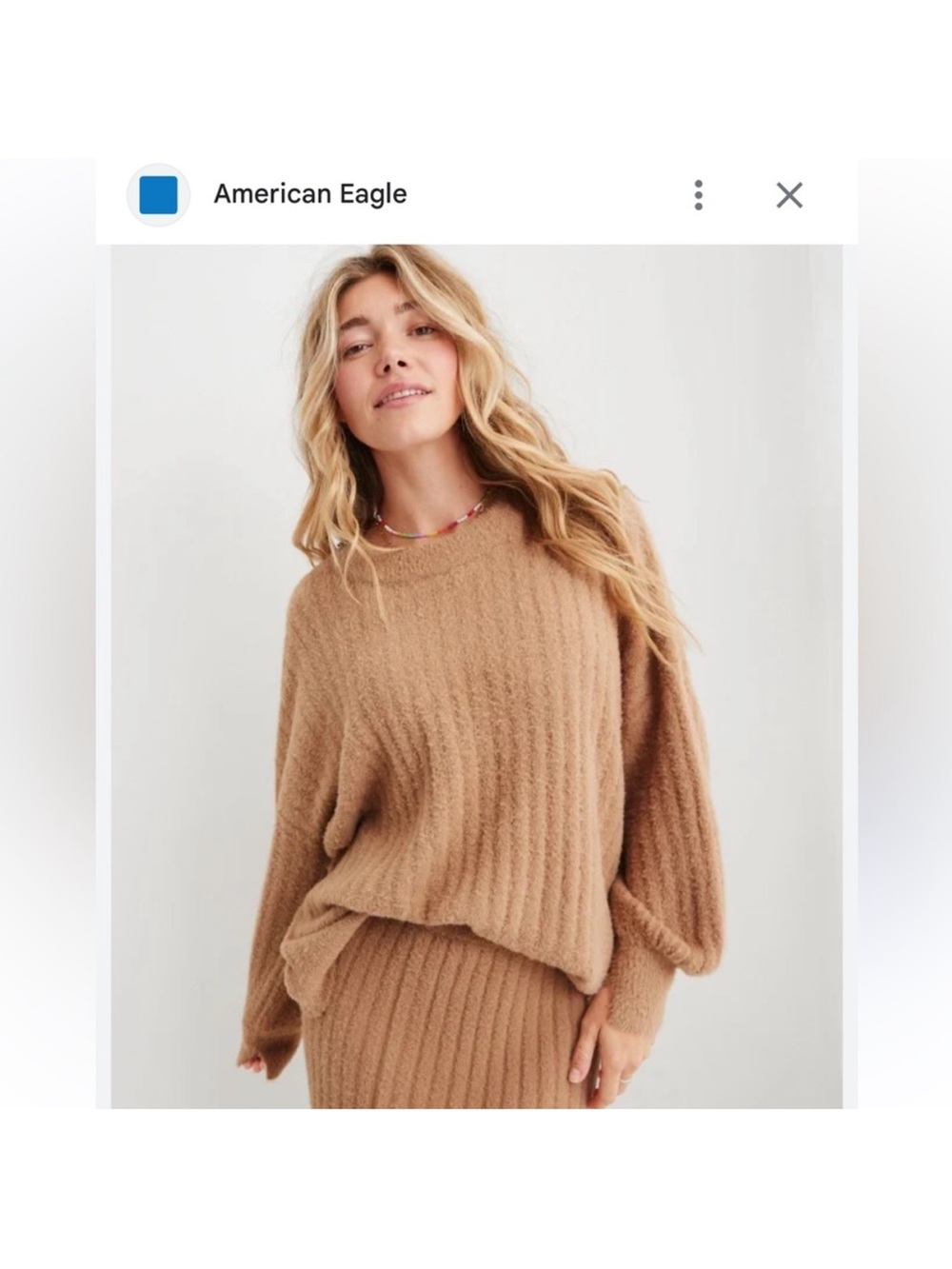 aerie Camel Ribbed‎ Crewneck Sweater Small Oversized